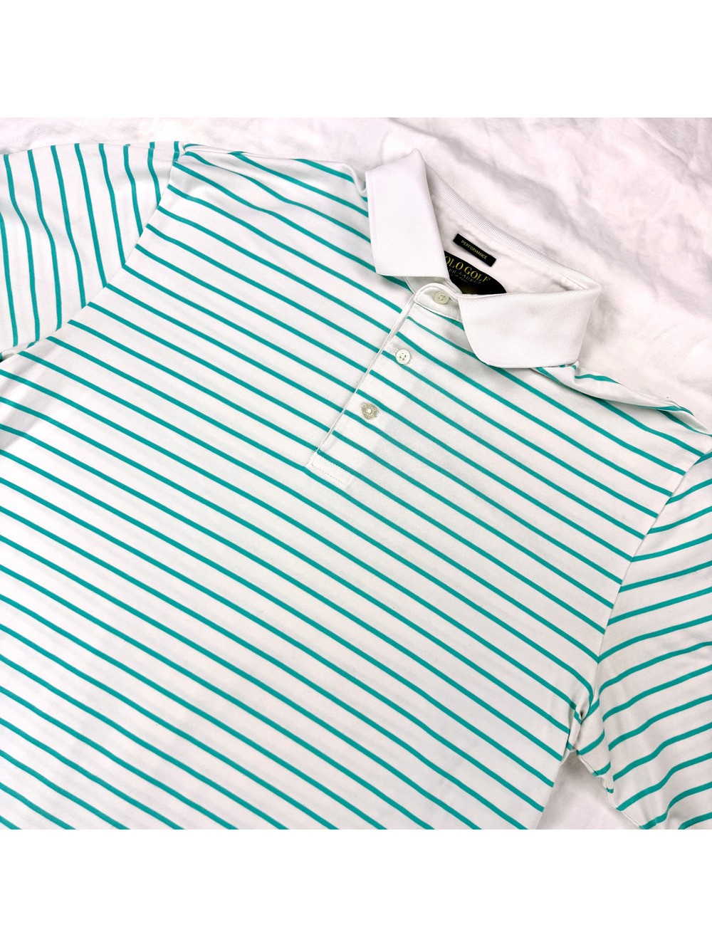 Polo Golf Ralph Lauren Performance Men's M White Teal Striped Golf Polo Peru